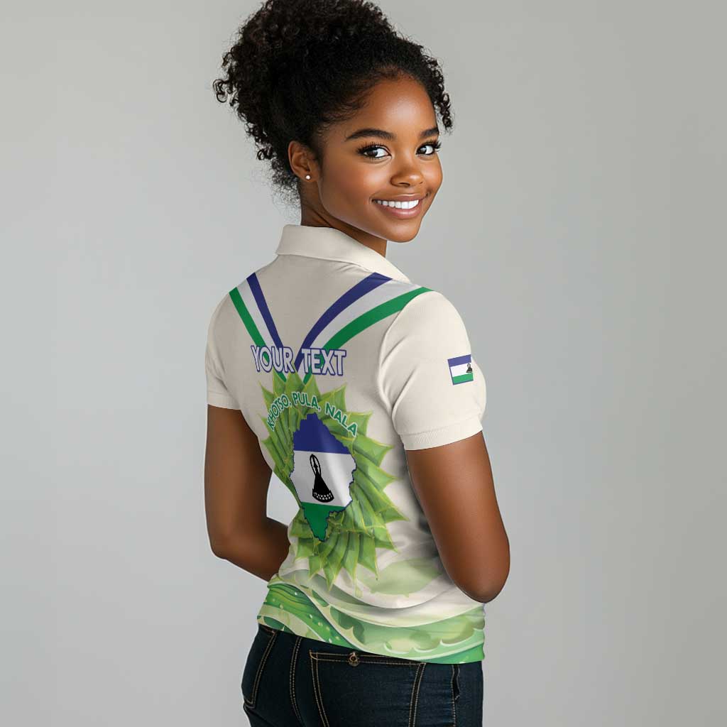 Personalised Lesotho Independence Day Women Polo Shirt Aloe Polyphylla Mix Coat Of Arms
