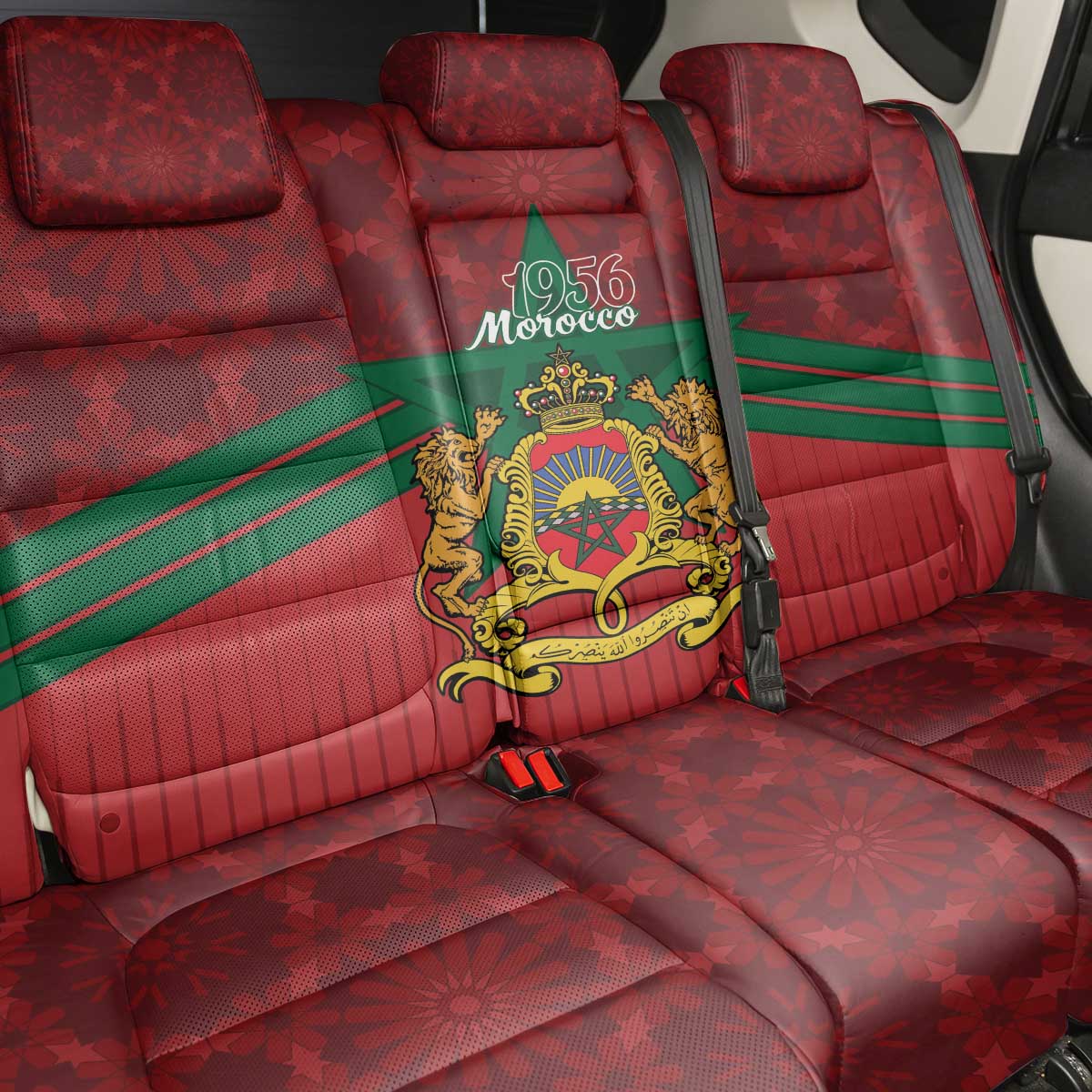 Afro Morocco Independence Day Back Car Seat Cover 1956 Proud Islamic Pattern - African Pride