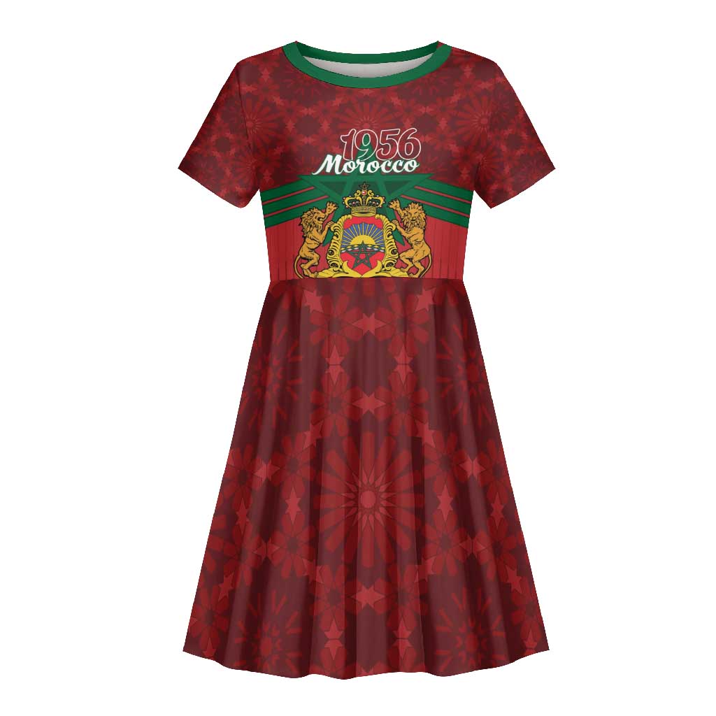 Personalized Afro Morocco Independence Day Kid Short Sleeve Dress 1956 Proud Islamic Pattern - African Pride