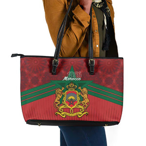 Afro Morocco Independence Day Leather Tote Bag 1956 Proud Islamic Pattern - African Pride