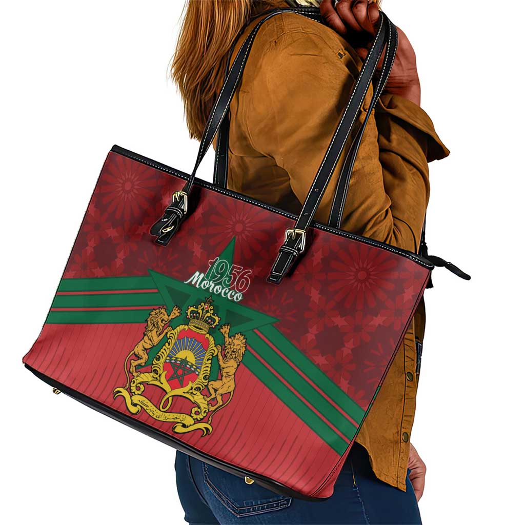 Afro Morocco Independence Day Leather Tote Bag 1956 Proud Islamic Pattern - African Pride