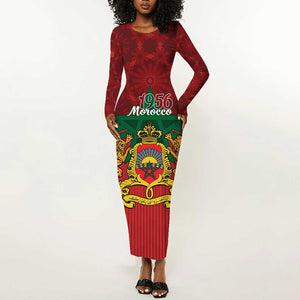 Personalized Afro Morocco Independence Day Long Sleeve Bodycon Dress 1956 Proud Islamic Pattern - African Pride
