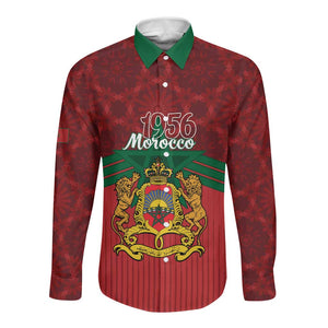 Personalized Afro Morocco Independence Day Long Sleeve Button Shirt 1956 Proud Islamic Pattern - African Pride