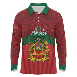 Personalized Afro Morocco Independence Day Long Sleeve Polo Shirt 1956 Proud Islamic Pattern - African Pride