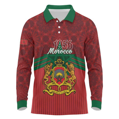 Personalized Afro Morocco Independence Day Long Sleeve Polo Shirt 1956 Proud Islamic Pattern - African Pride