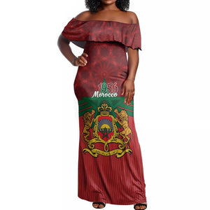 Personalized Afro Morocco Independence Day Off Shoulder Maxi Dress 1956 Proud Islamic Pattern - African Pride