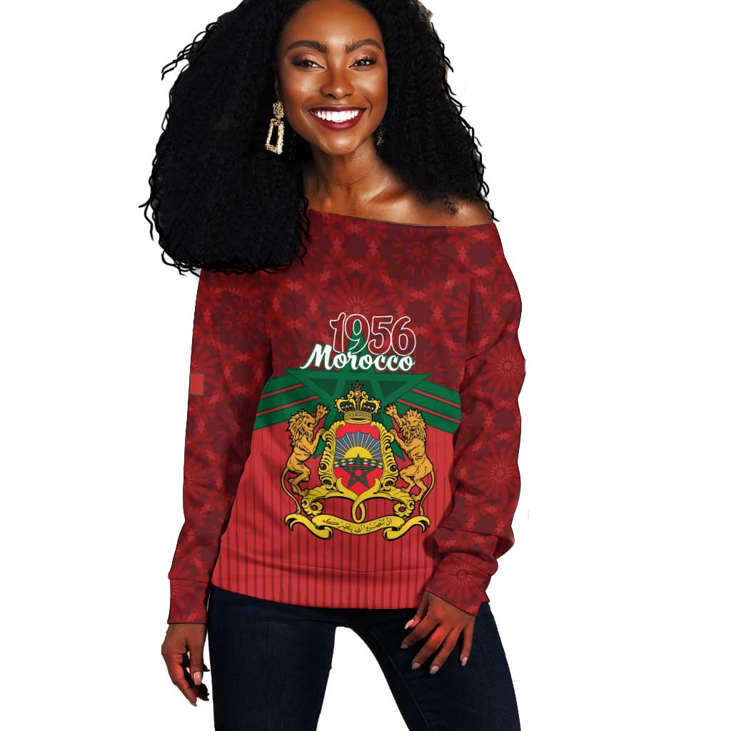 Personalized Afro Morocco Independence Day Off Shoulder Sweater 1956 Proud Islamic Pattern - African Pride