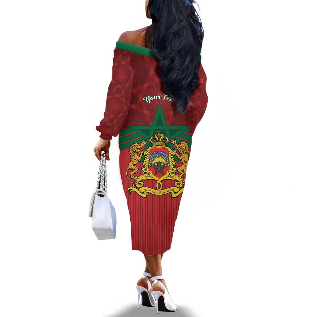 Personalized Afro Morocco Independence Day Off The Shoulder Long Sleeve Dress 1956 Proud Islamic Pattern - African Pride