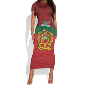Personalized Afro Morocco Independence Day Short Sleeve Bodycon Dress 1956 Proud Islamic Pattern - African Pride