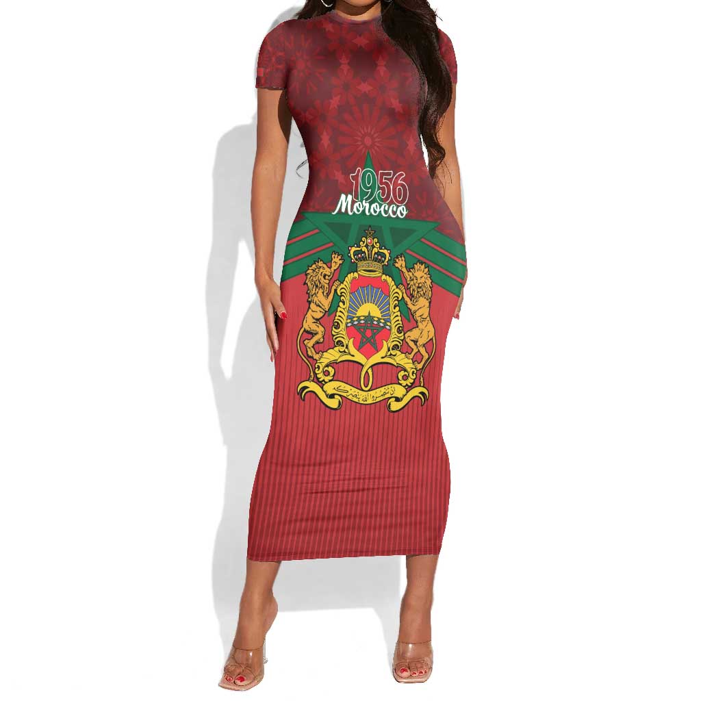 Personalized Afro Morocco Independence Day Short Sleeve Bodycon Dress 1956 Proud Islamic Pattern - African Pride