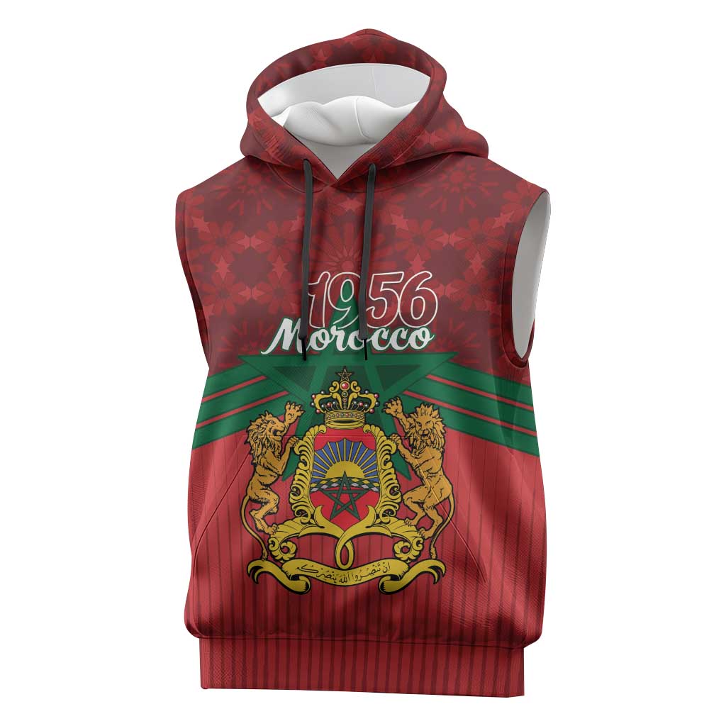 Personalized Afro Morocco Independence Day Sleeveless Hoodie 1956 Proud Islamic Pattern - African Pride