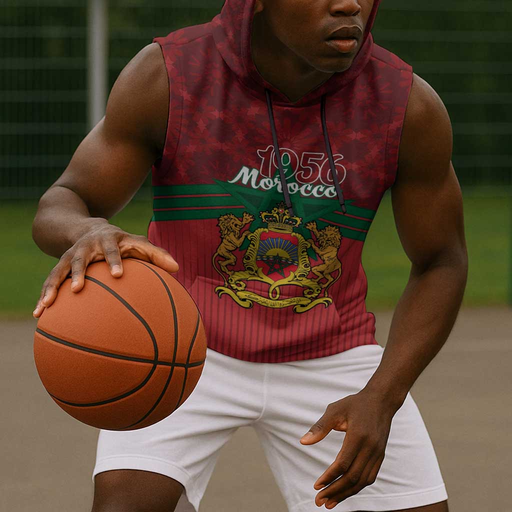 Personalized Afro Morocco Independence Day Sleeveless Hoodie 1956 Proud Islamic Pattern - African Pride