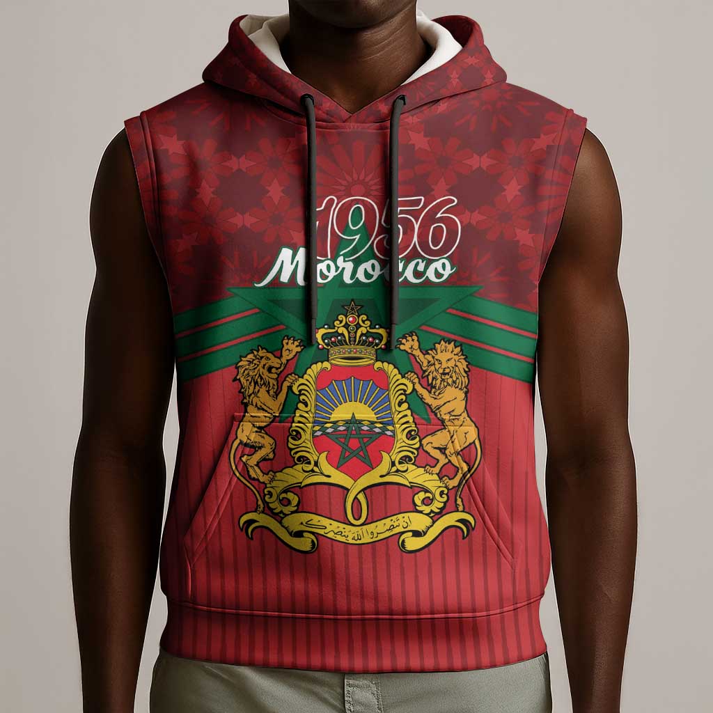 Personalized Afro Morocco Independence Day Sleeveless Hoodie 1956 Proud Islamic Pattern - African Pride