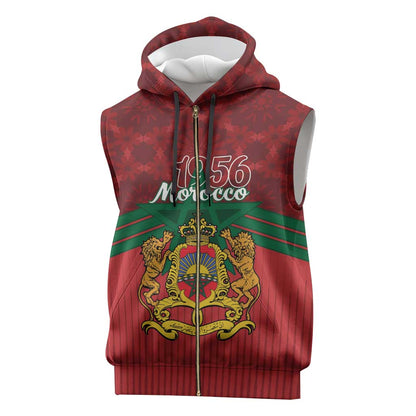 Personalized Afro Morocco Independence Day Sleeveless Zip Hoodie 1956 Proud Islamic Pattern - African Pride