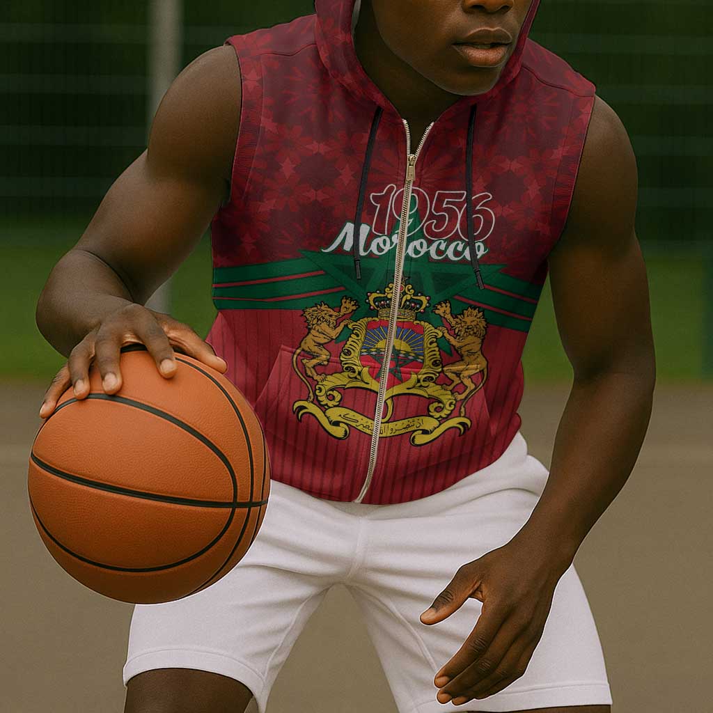 Personalized Afro Morocco Independence Day Sleeveless Zip Hoodie 1956 Proud Islamic Pattern - African Pride