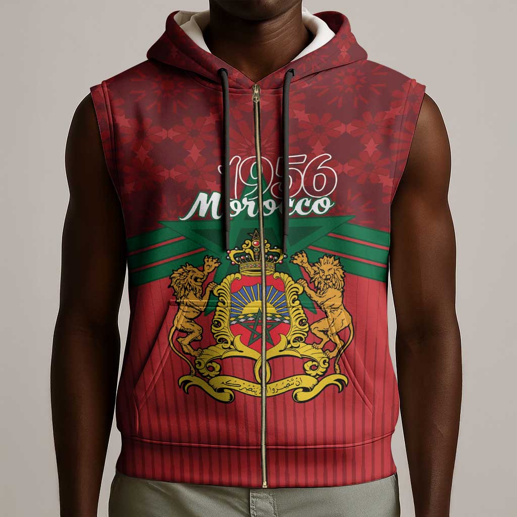 Personalized Afro Morocco Independence Day Sleeveless Zip Hoodie 1956 Proud Islamic Pattern - African Pride
