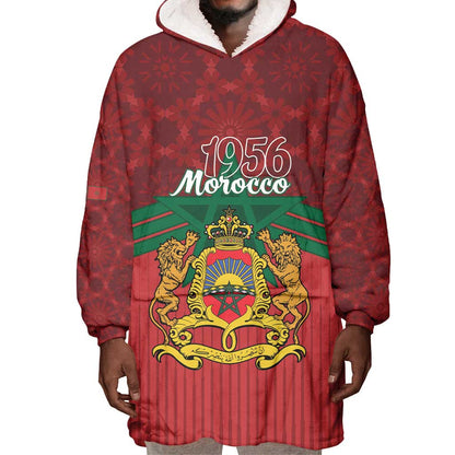 Personalized Afro Morocco Independence Day Wearable Blanket Hoodie 1956 Proud Islamic Pattern - African Pride