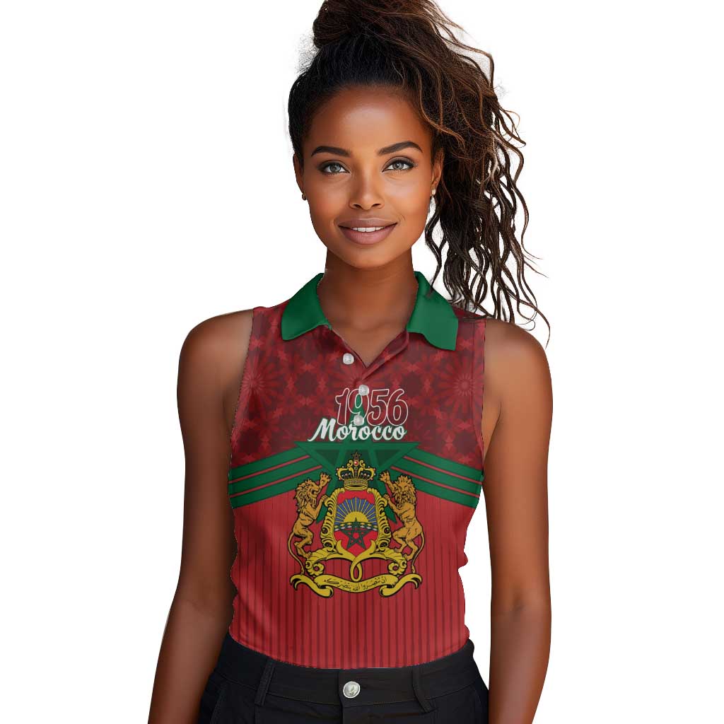 Personalized Afro Morocco Independence Day Women Sleeveless Polo Shirt 1956 Proud Islamic Pattern - African Pride