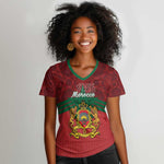 Personalized Afro Morocco Independence Day Women V-Neck T-Shirt 1956 Proud Islamic Pattern - African Pride