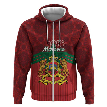 Personalized Afro Morocco Independence Day Zip Hoodie 1956 Proud Islamic Pattern - African Pride