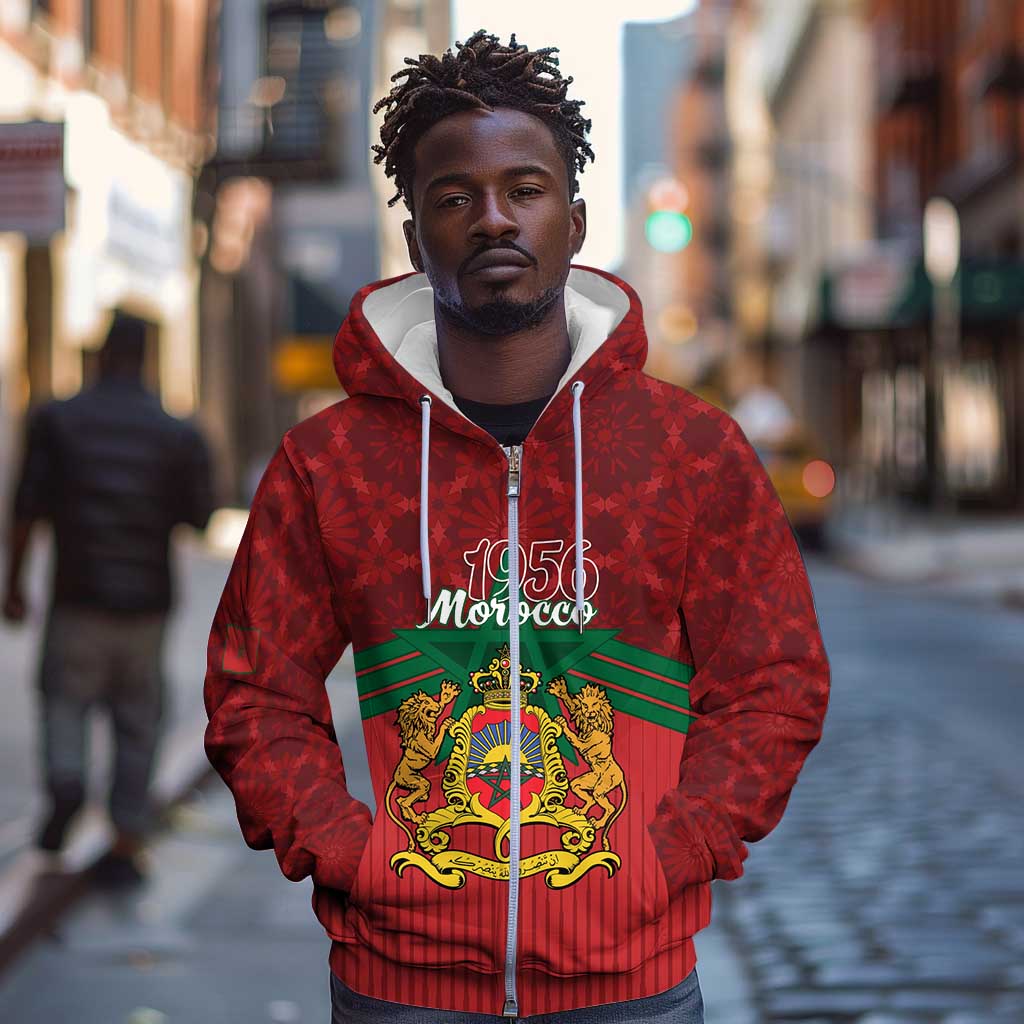Personalized Afro Morocco Independence Day Zip Hoodie 1956 Proud Islamic Pattern - African Pride