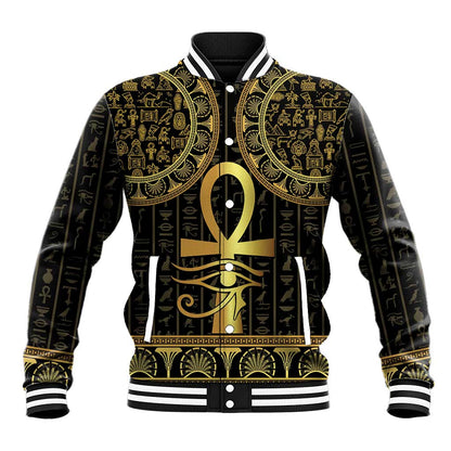 Afro Ancient Egypt Ankh and Eye Of Horus Baseball Jacket Egyptian Hieroglyphs