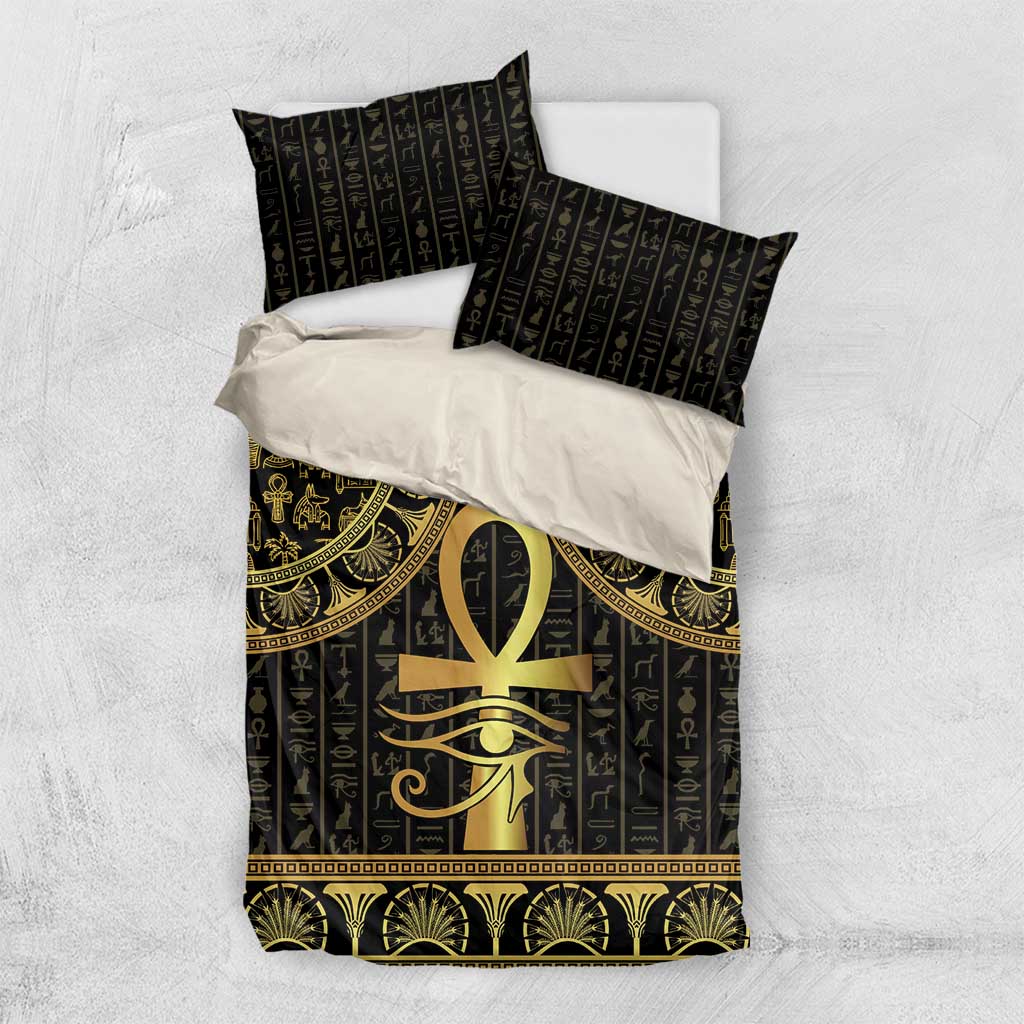 Afro Ancient Egypt Ankh and Eye Of Horus Bedding Set Egyptian Hieroglyphs