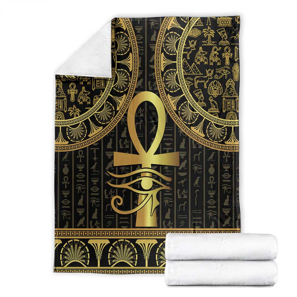 Afro Ancient Egypt Ankh and Eye Of Horus Blanket Egyptian Hieroglyphs