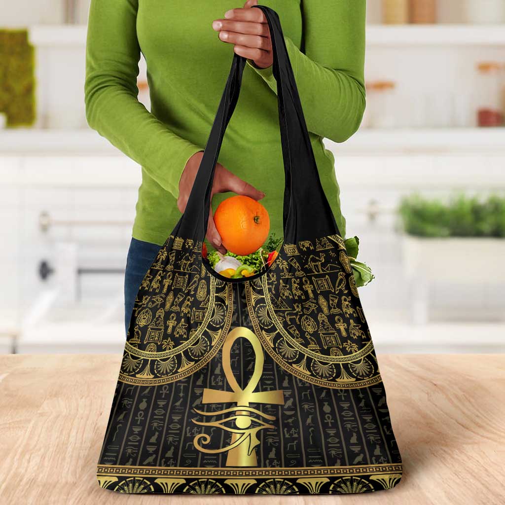 Afro Ancient Egypt Ankh and Eye Of Horus Grocery Bag Egyptian Hieroglyphs