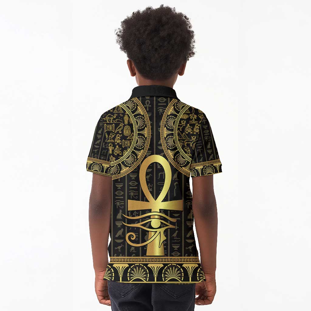 Afro Ancient Egypt Ankh and Eye Of Horus Kid Polo Shirt Egyptian Hieroglyphs