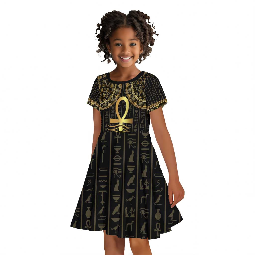 Afro Ancient Egypt Ankh and Eye Of Horus Kid Short Sleeve Dress Egyptian Hieroglyphs