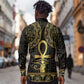 Afro Ancient Egypt Ankh and Eye Of Horus Long Sleeve Button Shirt Egyptian Hieroglyphs