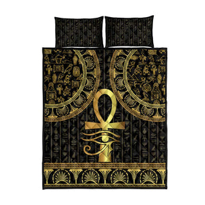 Afro Ancient Egypt Ankh and Eye Of Horus Quilt Bed Set Egyptian Hieroglyphs