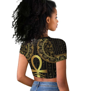 Afro Ancient Egypt Ankh and Eye Of Horus Raglan Cropped T shirt Egyptian Hieroglyphs