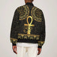 Afro Ancient Egypt Ankh and Eye Of Horus Sleeve Zip Bomber Jacket Egyptian Hieroglyphs