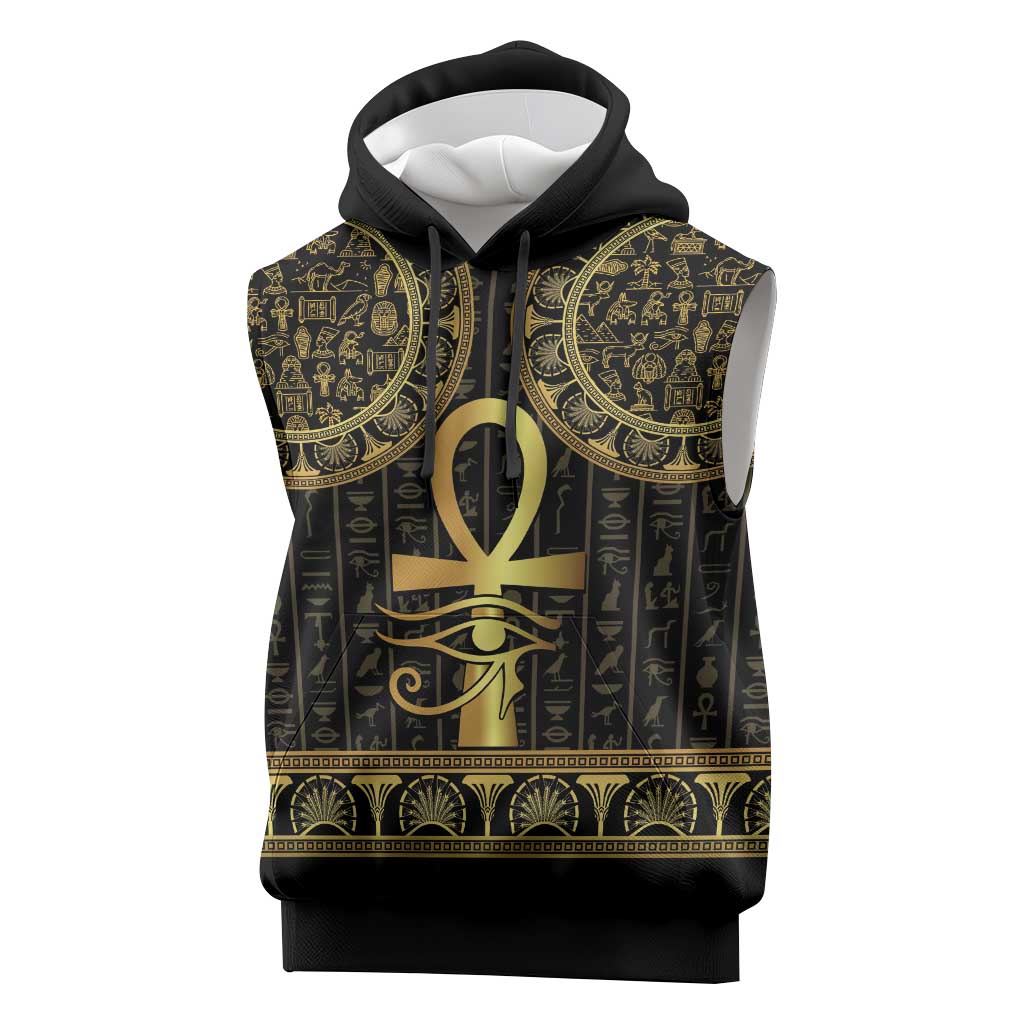 Afro Ancient Egypt Ankh and Eye Of Horus Sleeveless Hoodie Egyptian Hieroglyphs - African Pride