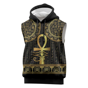 Afro Ancient Egypt Ankh and Eye Of Horus Sleeveless Hoodie Egyptian Hieroglyphs - African Pride