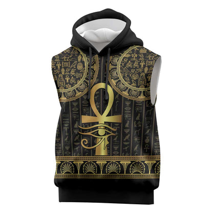 Afro Ancient Egypt Ankh and Eye Of Horus Sleeveless Hoodie Egyptian Hieroglyphs - African Pride