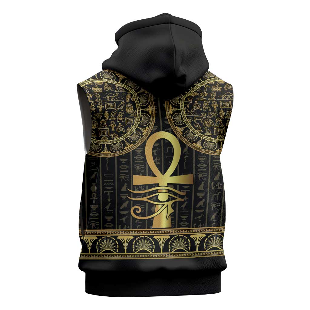 Afro Ancient Egypt Ankh and Eye Of Horus Sleeveless Hoodie Egyptian Hieroglyphs - African Pride