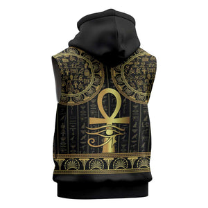 Afro Ancient Egypt Ankh and Eye Of Horus Sleeveless Hoodie Egyptian Hieroglyphs - African Pride