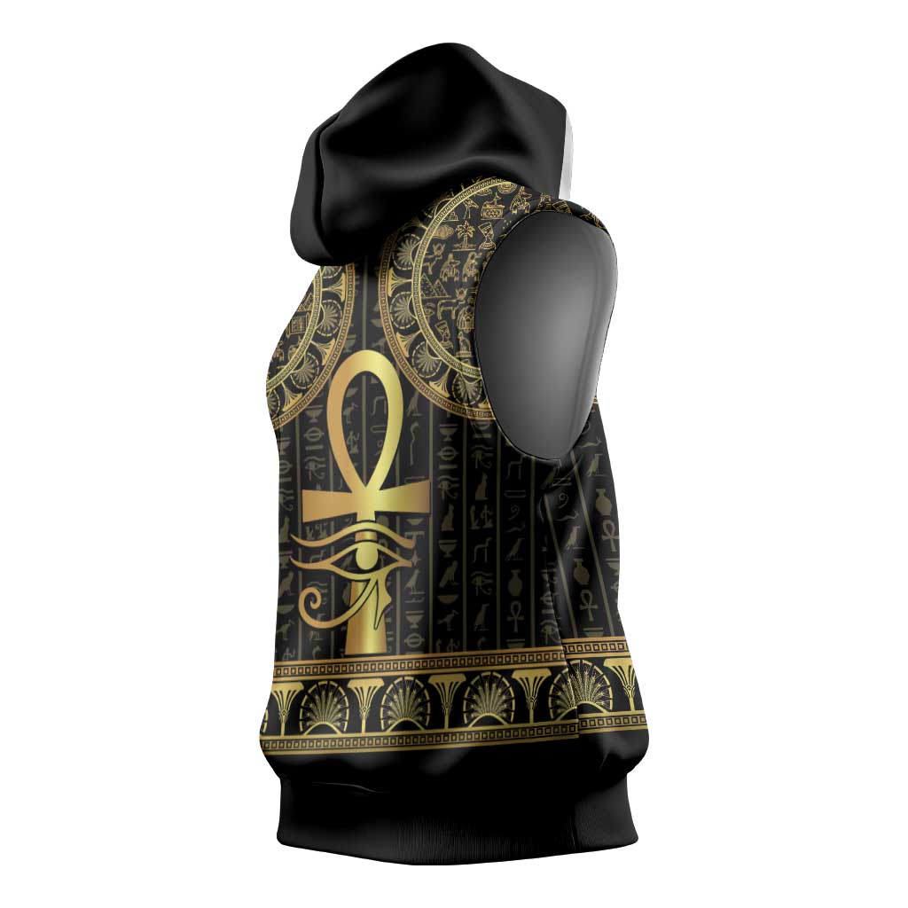 Afro Ancient Egypt Ankh and Eye Of Horus Sleeveless Hoodie Egyptian Hieroglyphs - African Pride