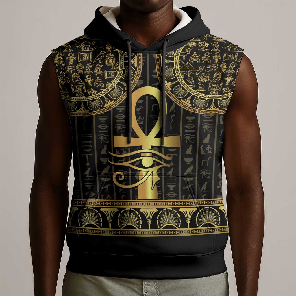 Afro Ancient Egypt Ankh and Eye Of Horus Sleeveless Hoodie Egyptian Hieroglyphs - African Pride