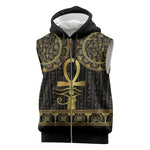 Afro Ancient Egypt Ankh and Eye Of Horus Sleeveless Zip Hoodie Egyptian Hieroglyphs - African Pride