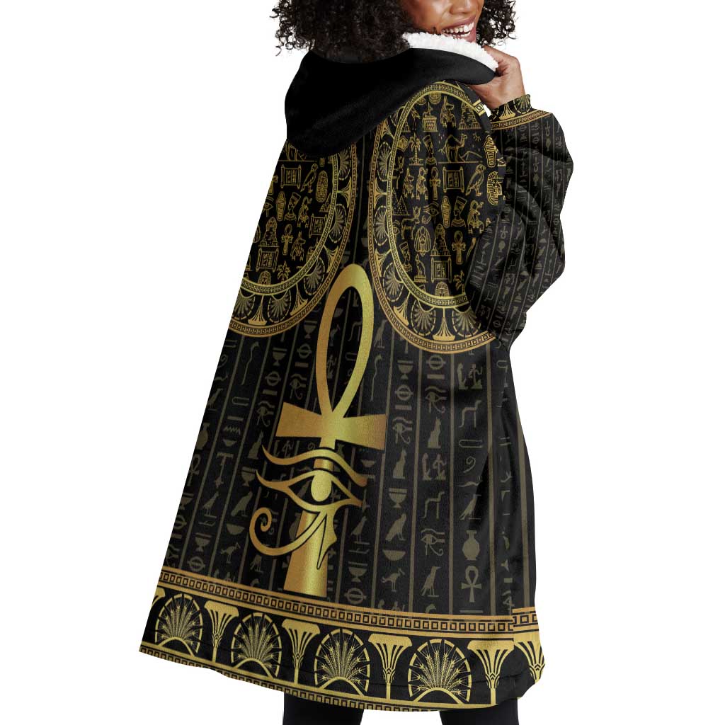 Afro Ancient Egypt Ankh and Eye Of Horus Wearable Blanket Hoodie Egyptian Hieroglyphs