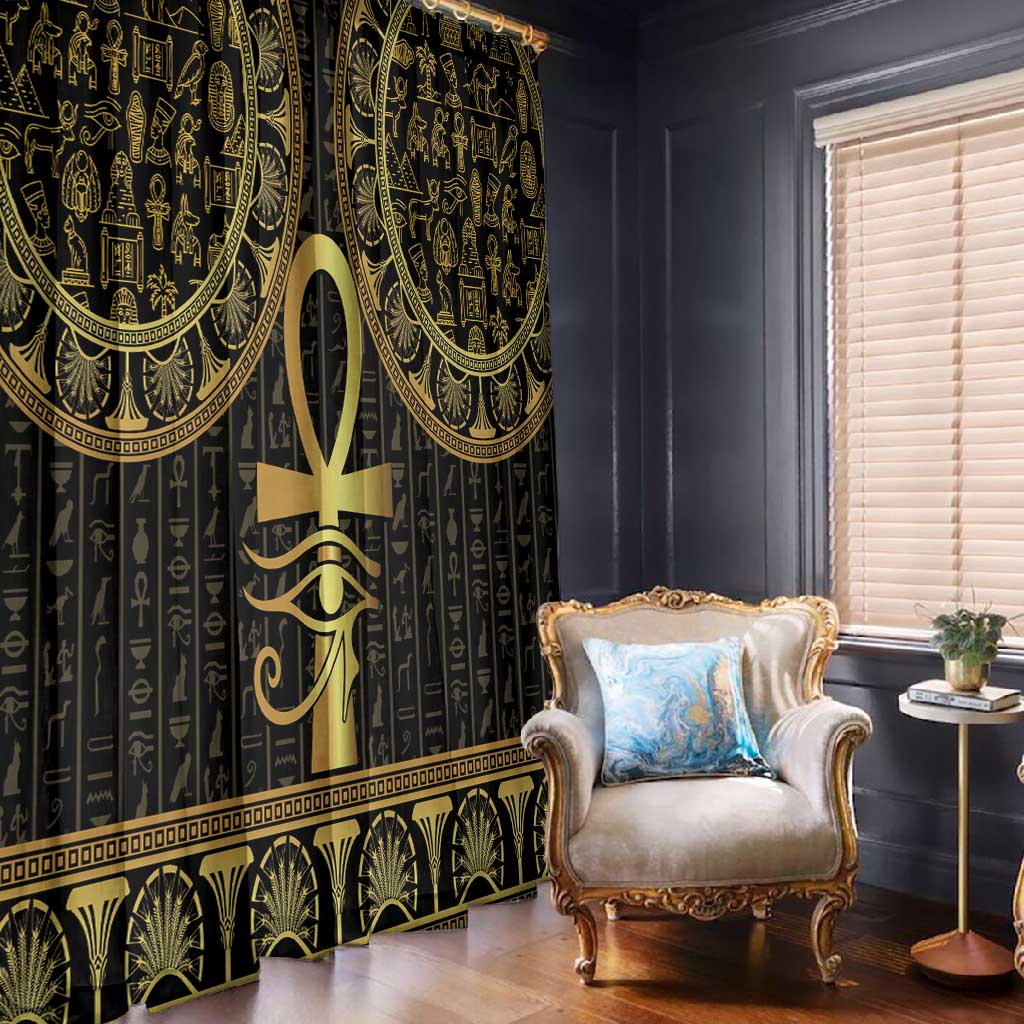 Afro Ancient Egypt Ankh and Eye Of Horus Window Curtain Egyptian Hieroglyphs