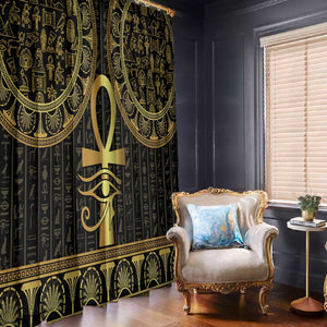 Afro Ancient Egypt Ankh and Eye Of Horus Window Curtain Egyptian Hieroglyphs