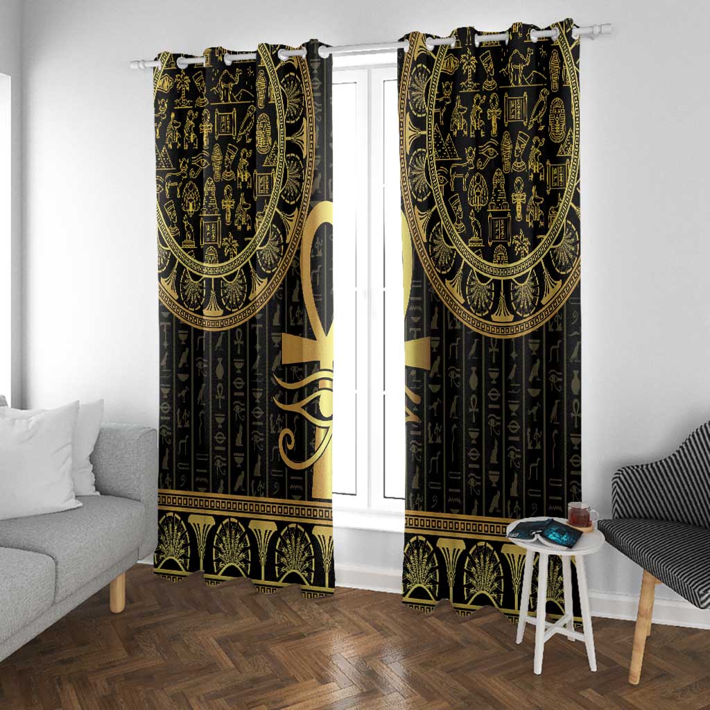 Afro Ancient Egypt Ankh and Eye Of Horus Window Curtain Egyptian Hieroglyphs