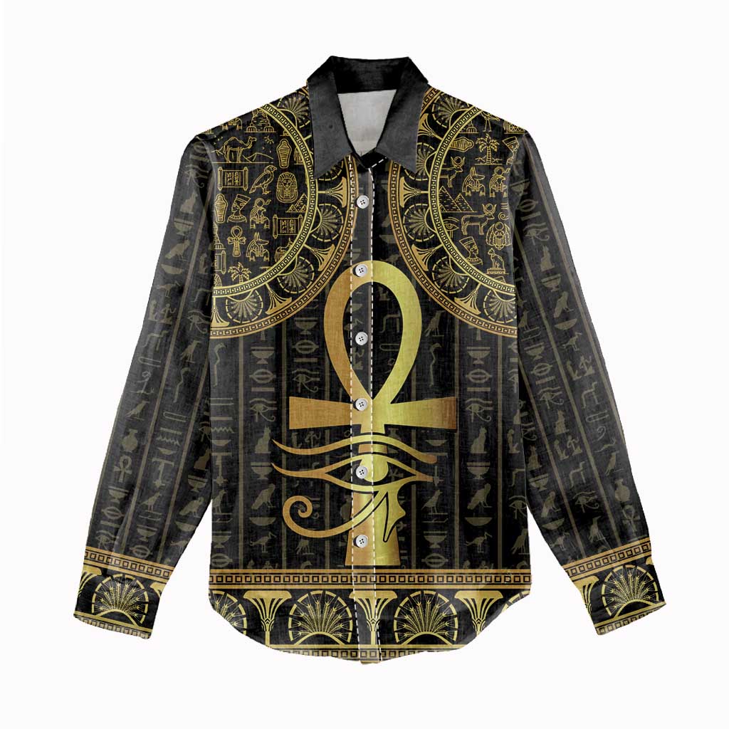 Afro Ancient Egypt Ankh and Eye Of Horus Women Casual Shirt Egyptian Hieroglyphs LT14