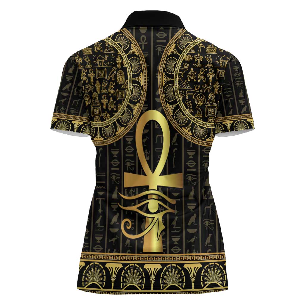 Afro Ancient Egypt Ankh and Eye Of Horus Women Polo Shirt Egyptian Hieroglyphs
