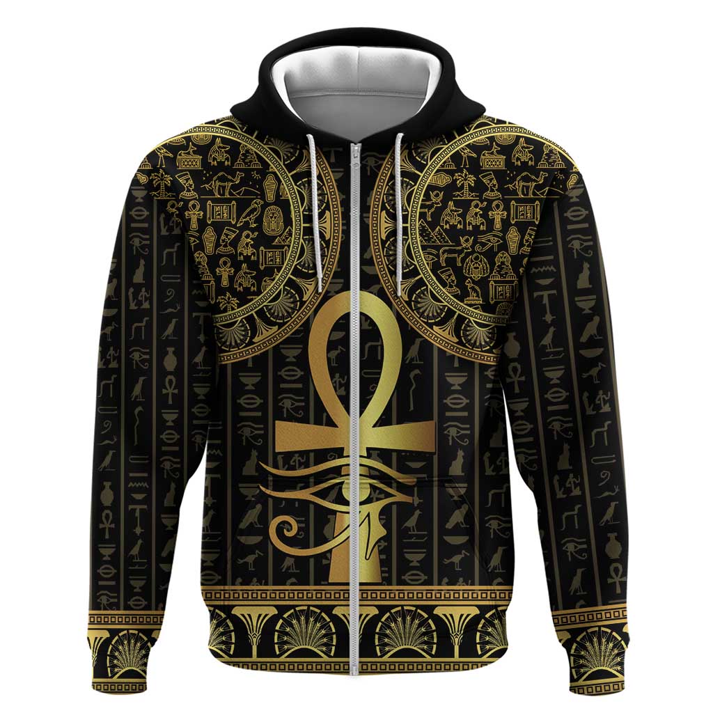 Afro Ancient Egypt Ankh and Eye Of Horus Zip Hoodie Egyptian Hieroglyphs